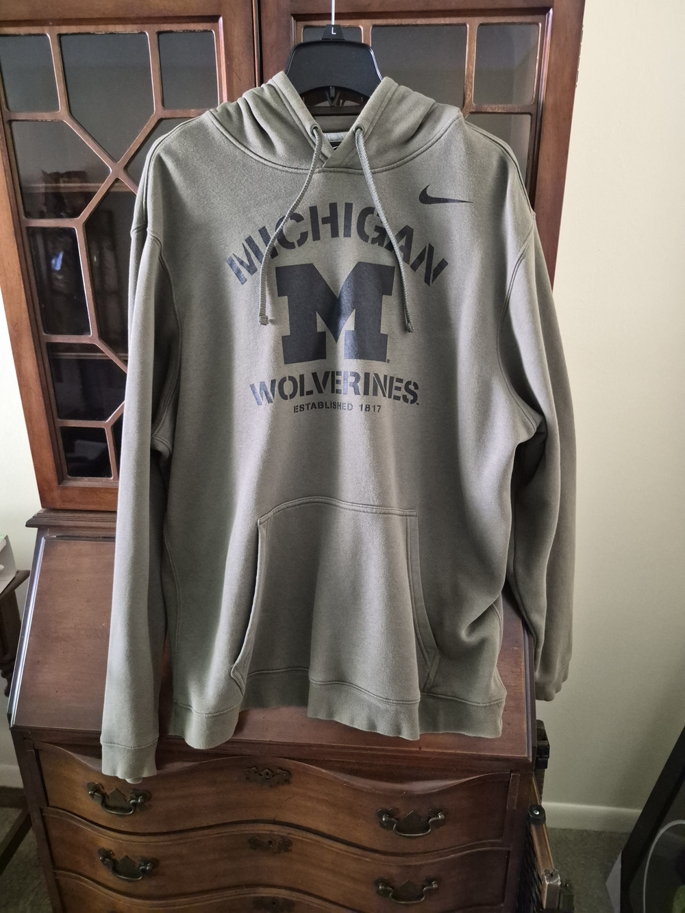Nike Olive Green Michigan Wolverines Hoodie with Black Logo